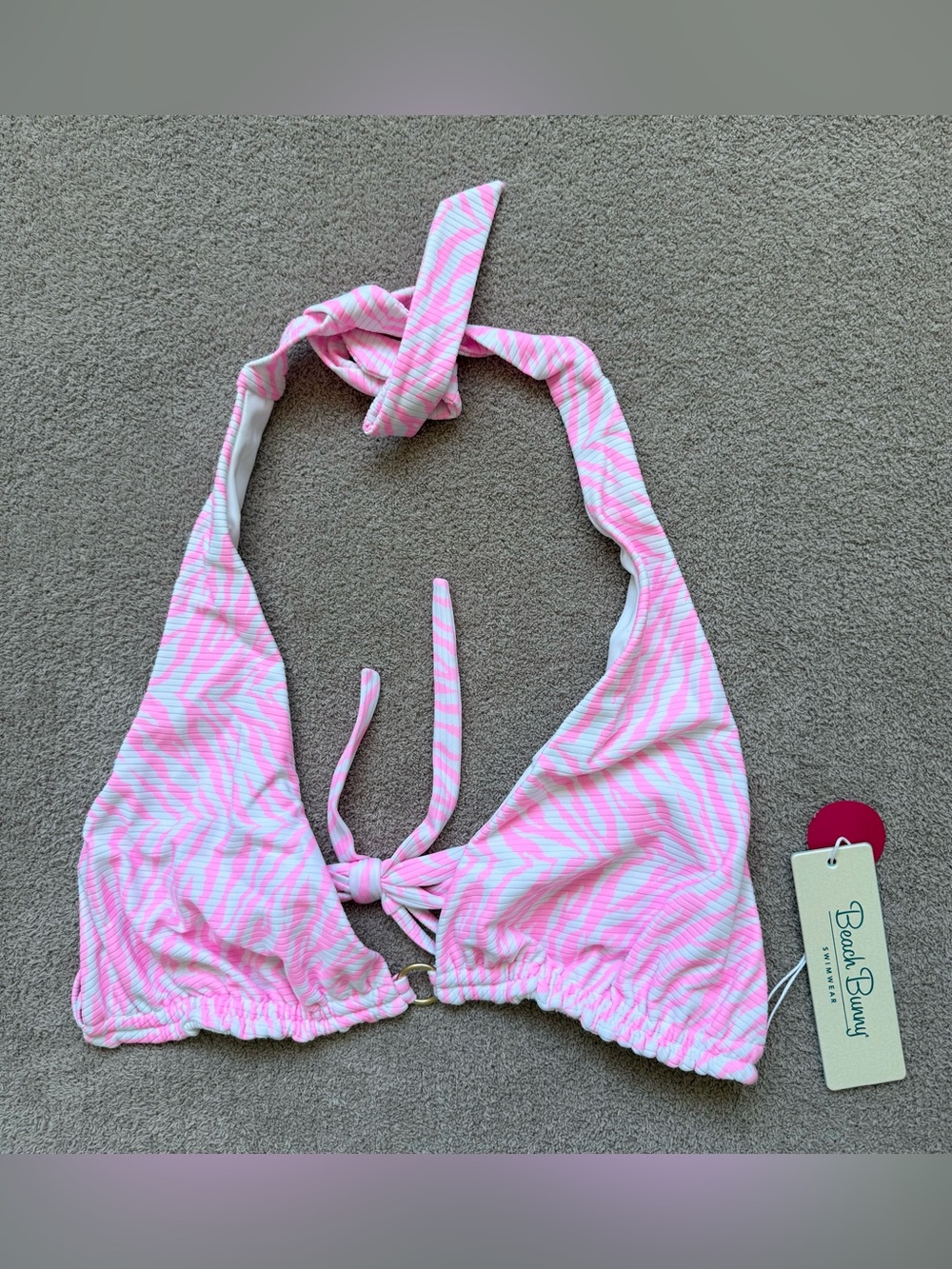 BEACH BUNNY - Georgia Halter Swim Top - PINK WHITE TIGER